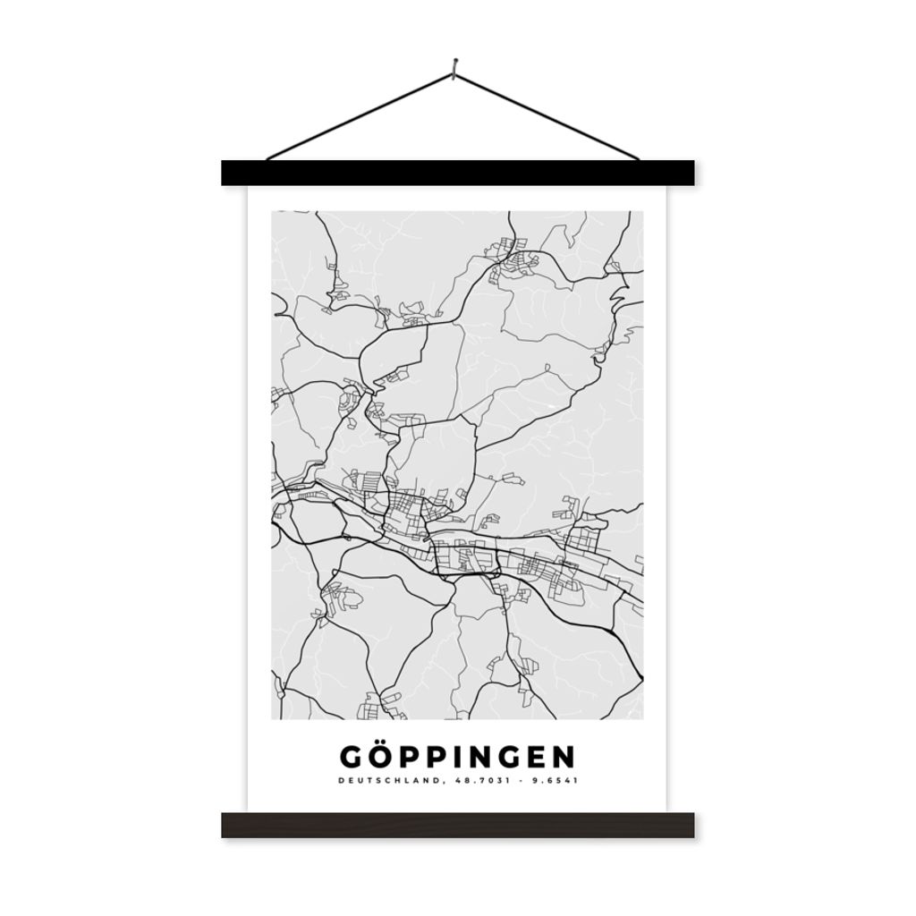 MuchoWow Textilposter Göppingen - Karte - Stadtplan - Deutschland 40x60 cm mit schwarzem Rahmen - Wanddekorationen