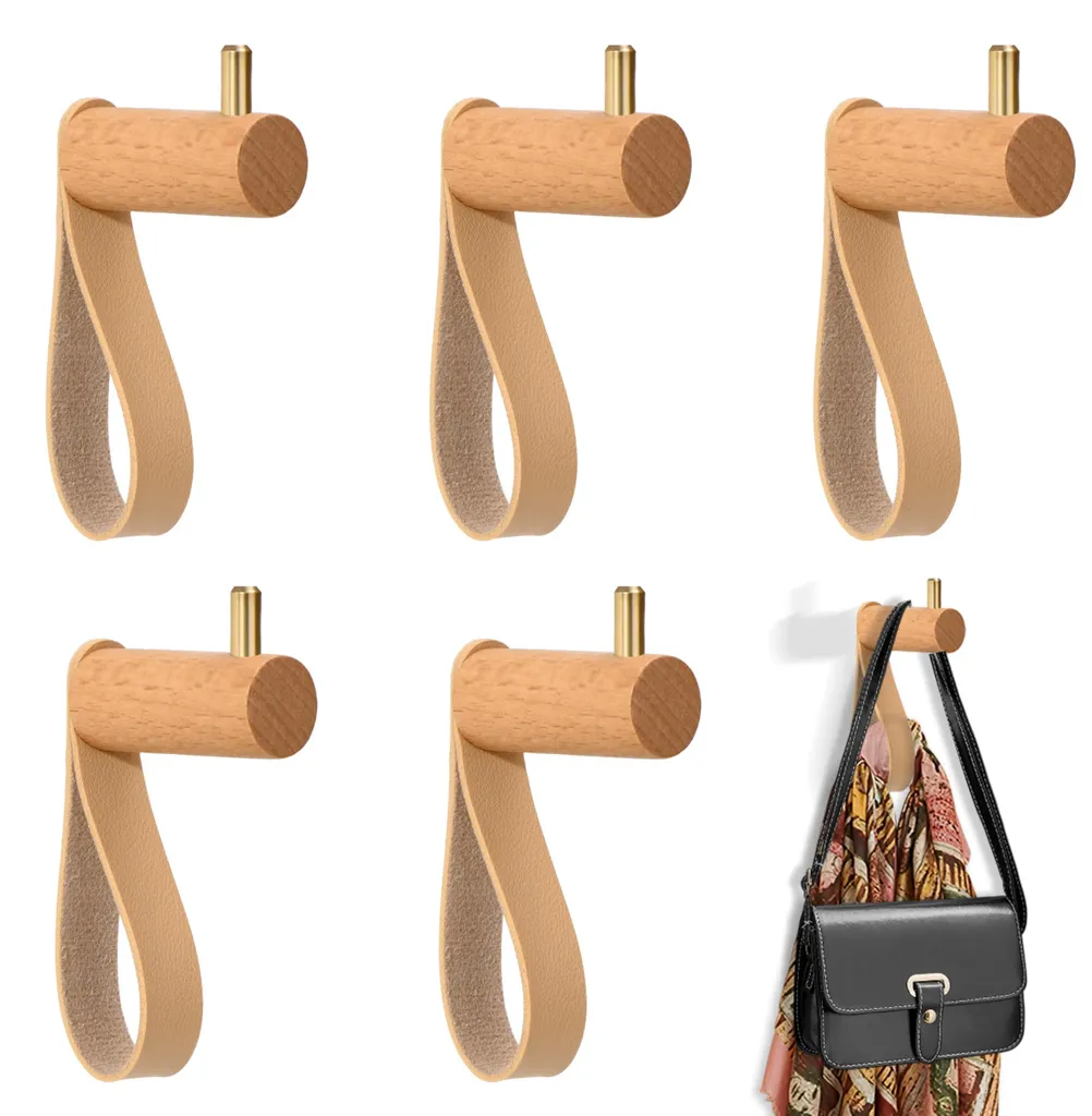 Porte-manteau Mural en Bois pour Entrée et Chambre - Lot de 5 Crochets