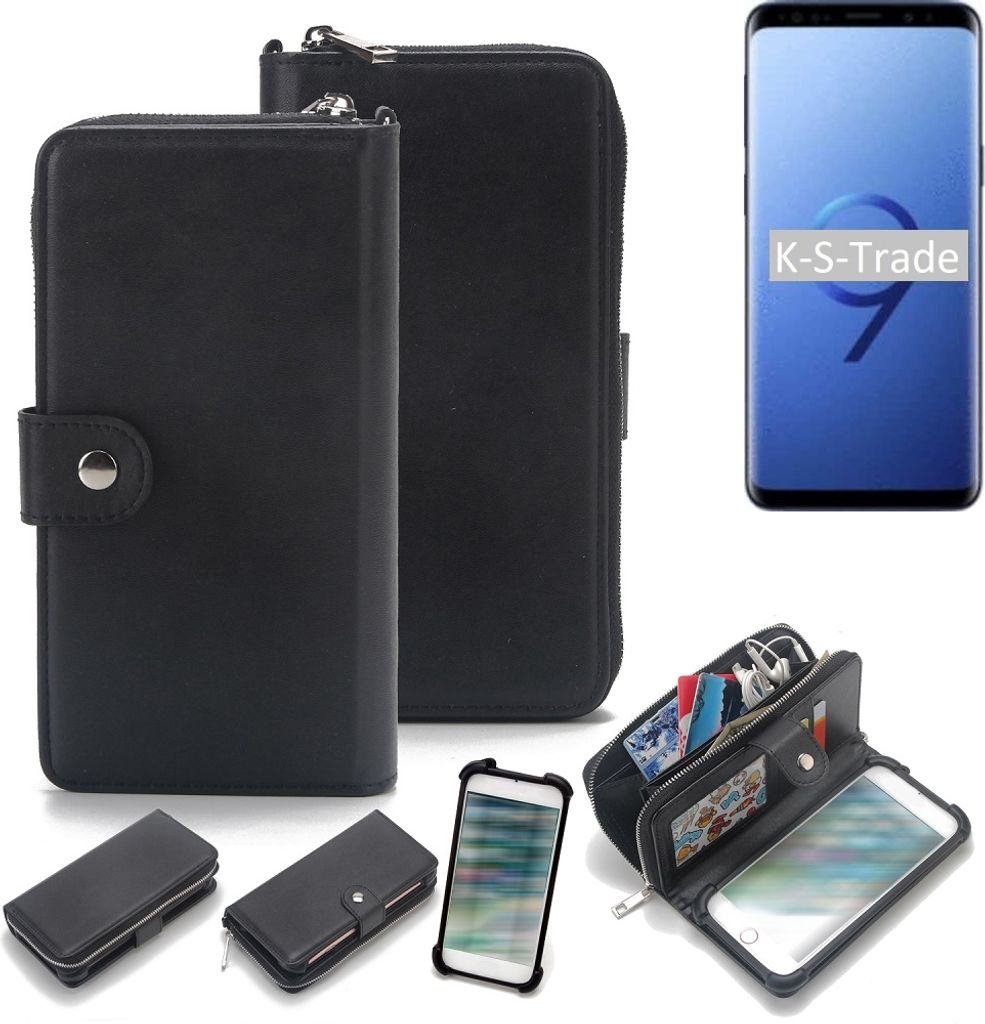 K-S-Trade 2in1 Handyhülle Schutzhülle kompatibel mit Samsung Galaxy S9+ & Portemonnee Cover Handy Hülle Case Etui Geldbörse Wallet Bookstyle