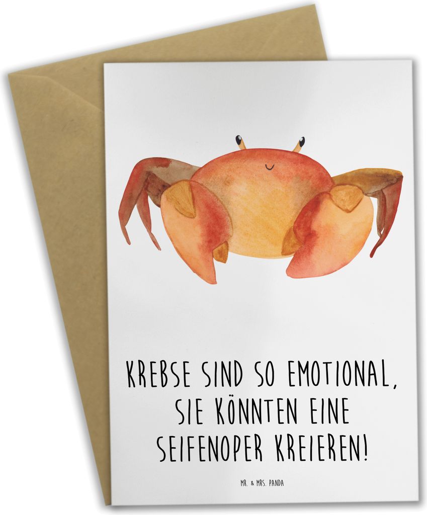 Mr. & Mrs. Panda Glückwunschkarte Emotionaler Krebs - Weiß - Geschenk, Horoskop, Seifenoper, Grußkarten, einladungskarten, Emotionalität, Gefü...