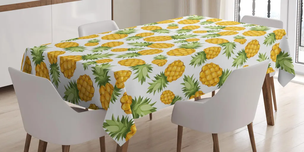ABAKUHAUS Tovaglia gialla e bianca, clima tropicale con ananas, frutta dolce, matura e succosa, 140 x 170 cm, giallo verde bianco
