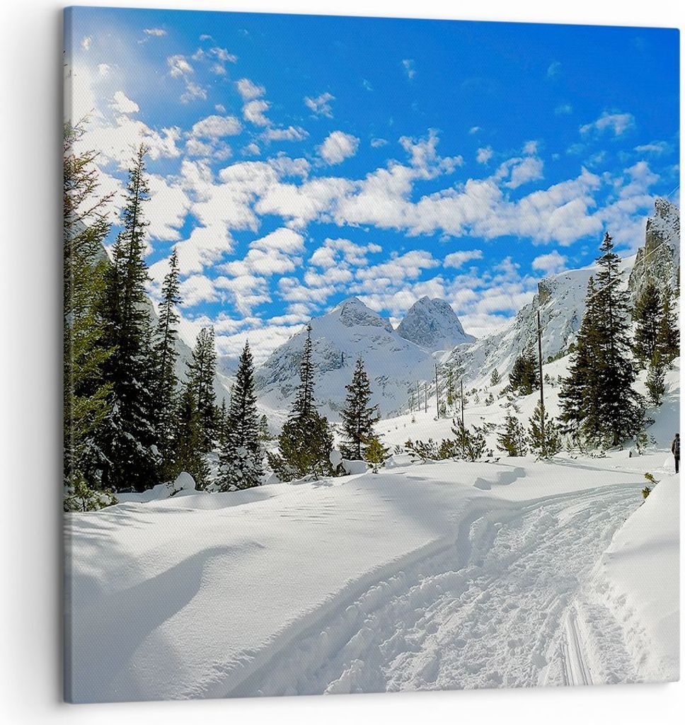 Bild auf Leinwand - Leinwandbild - Tal Wolken Lawine Sport - 50x50cm - Wand Bild - Wanddeko - Leinwanddruck - Bilder - Kunstdruck - Wanddekoration ...