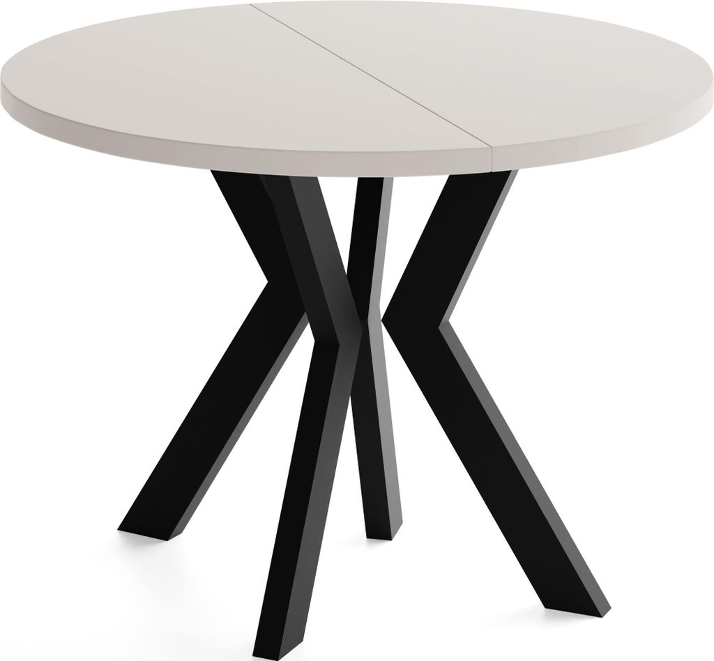 Runder Esstisch Ausziehbar 80-130 cm – Verlängerbar, für 4-6 Personen mit Schwarzen Holzbeinen – Tisch für Wohnzimmer & Esszimmer in Kaschmir