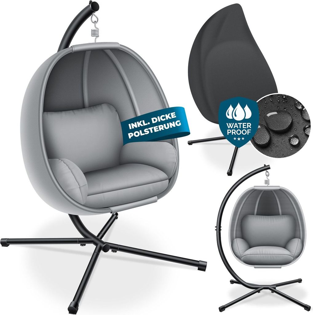 KESSER Luxe Hängesessel mit Gestell + weicher Sitzkissen, Seitenpolsterung, Sitz- und Rückenkissen Hängekorb Indoor & Outdoor, Garten Schaukel...