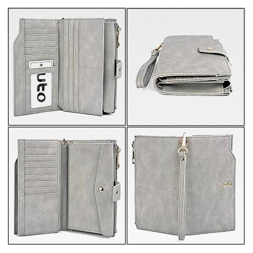 Damen-Brieftasche mit RFID-Blockierung aus Kunstleder und Armband, große Kapazität (21 Kartenfächer), Innentasche, geeignet für Laptops bis 14 ...