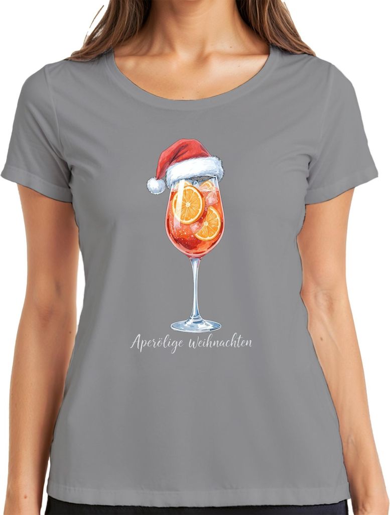Aperölige Weihnachten Aperol Spritz Weihnachtsmütze Orange Party Damen T-Shirt, Grau, XXL