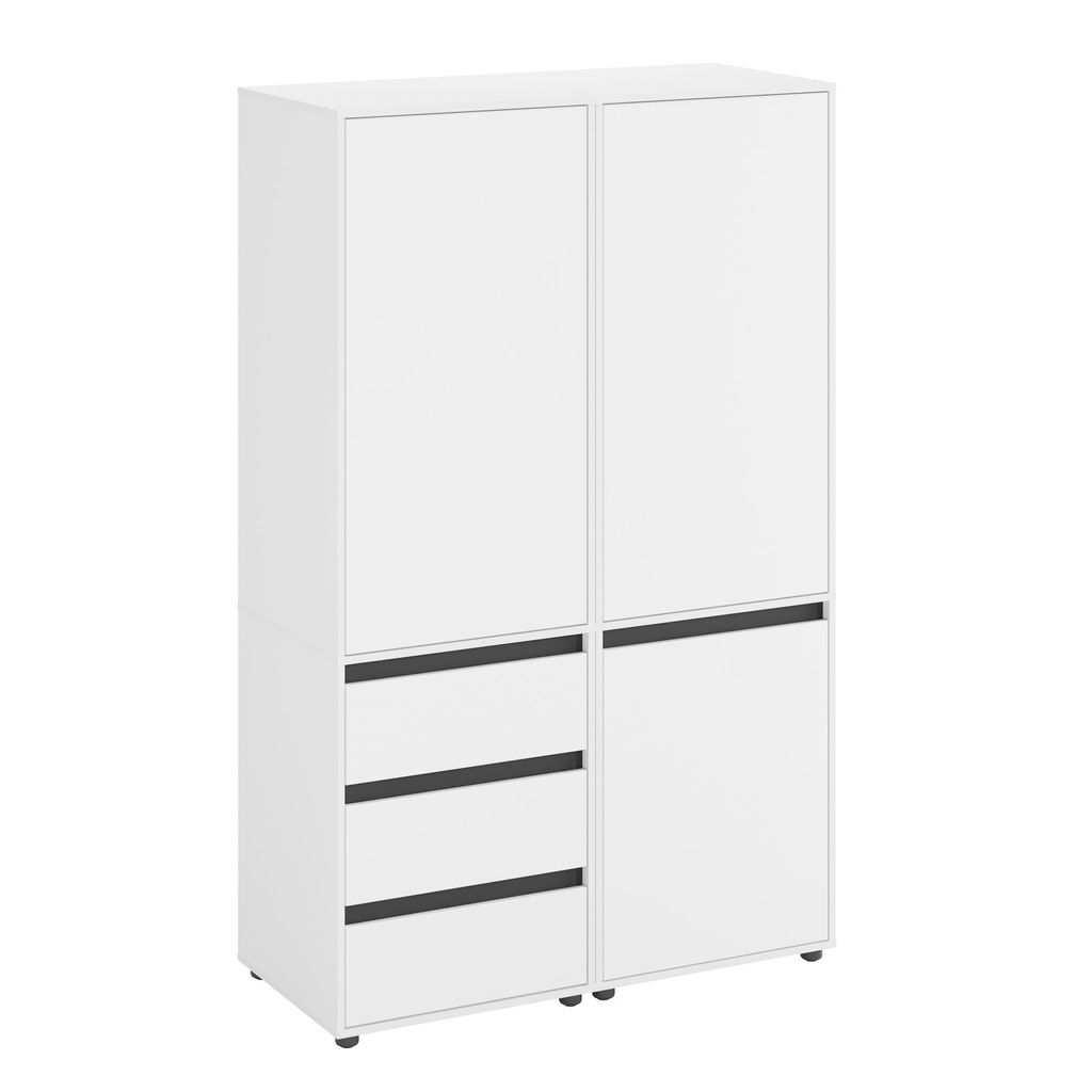 KOMTO Kleiderschrank Groß in Weiß - Mehrzweckschrank mit 3-türig & 3 Schubladen | Drehtürenschrank Cube 120 x 192 x 53 cm