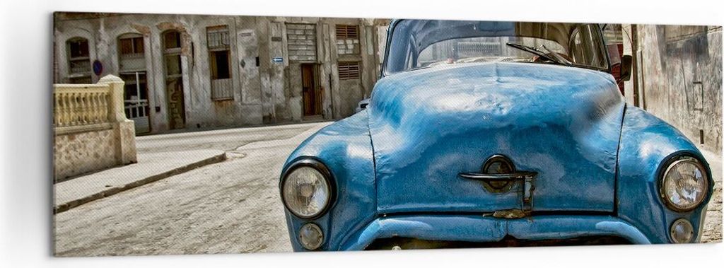 Bild auf Leinwand - Leinwandbild - Auto Retro Kuba Havanna - 160x50cm - Wand Bild - Wanddeko - Leinwanddruck - Bilder - Kunstdruck - Wanddekoration...