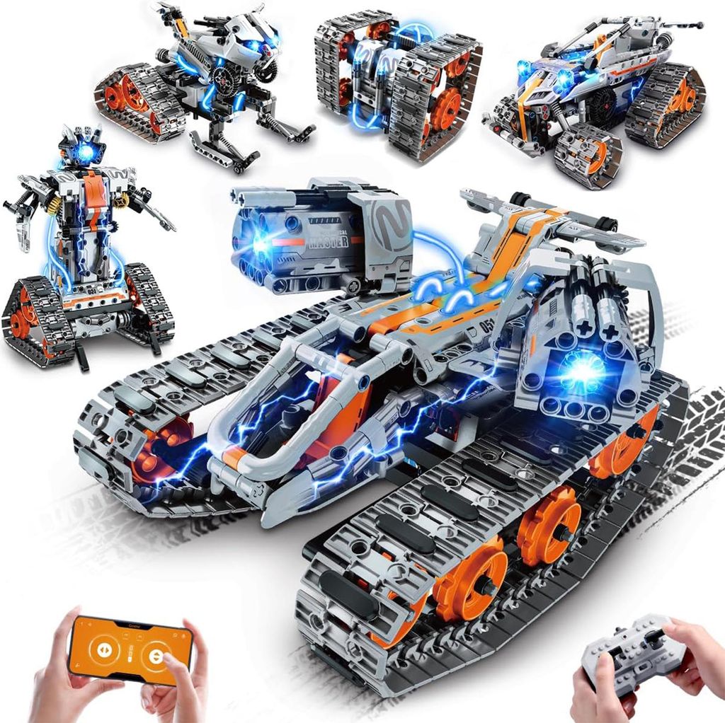 OKWISH Entdeckerspielzeuge, Programmierbarer Roboter Kinder Baukasten STEM Lernspielzeug ferngesteuerter Roboter Bausatz interaktiver Coding Roboter