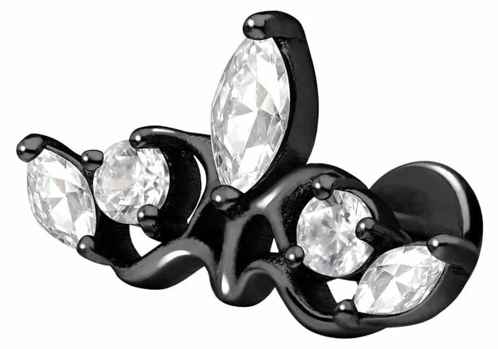 Ohrpiercing, Nasenpiercing Titan Labret mit Push Fit GOTISCHE KRONE Schwarz Stablänge: 8mm | Stabstärke: 1mm