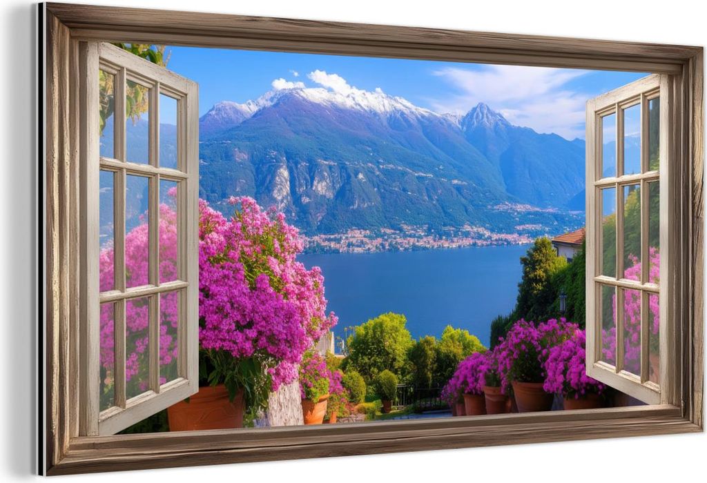 MuchoWow Wanddekoration Metall Metallbild Wandkunst 120x60 cm Durchblick - Berg - Landschaft - Ausblicke - See MuchoWow Aluminium Gemälde - Metalb...