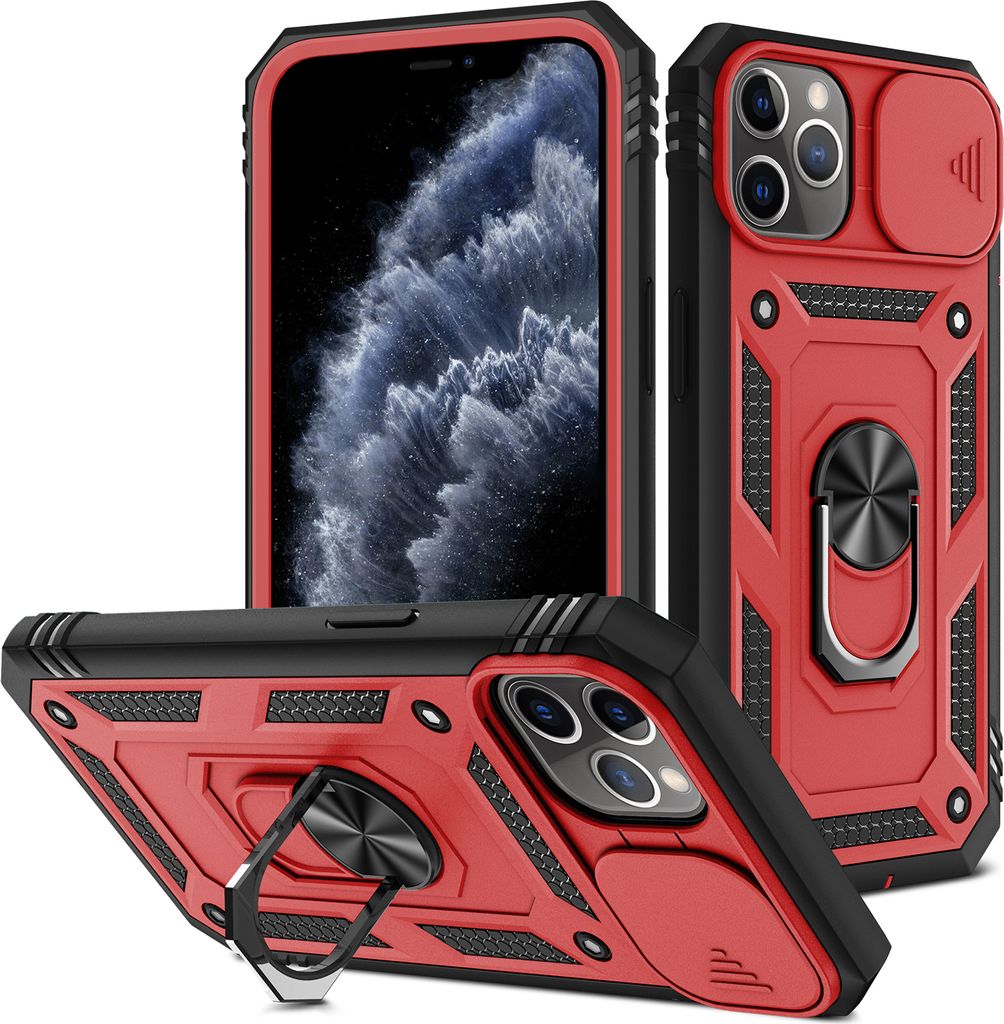 iPhone 11 Pro Max Hülle, Schiebe Kamera Schutz Robust Rüstung Stoßfest Schutzhülle mit Ringhalterung Ständer Kartenhalter für iPhone 11 Pro M...