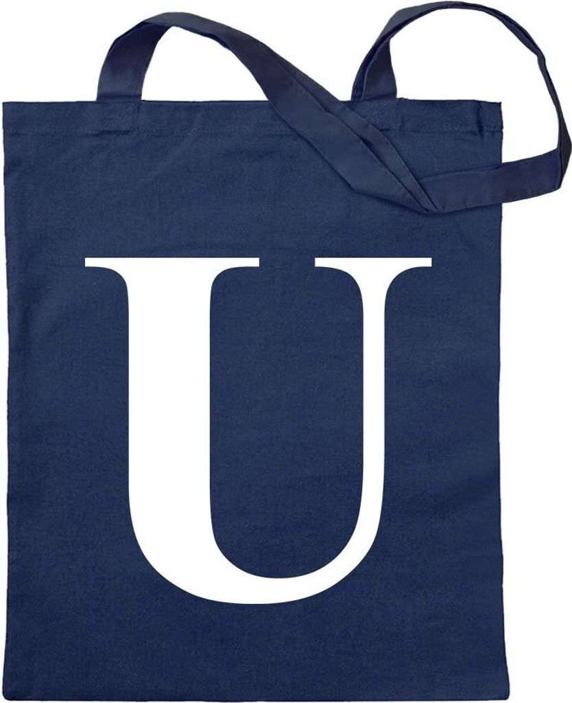 Kiwistar - Baumwolltasche - dunkelblau - Buchstabe U - Alphabet - Tragetasche Stoffbeutel Umhängetasche Langer Henkel