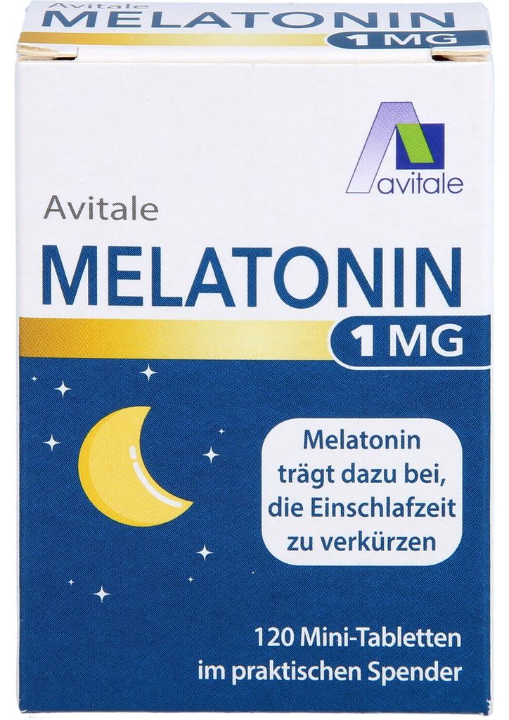 Melatonine 1 mg mini-tabletten, verpakt in een dispenser, Productafbeelding 