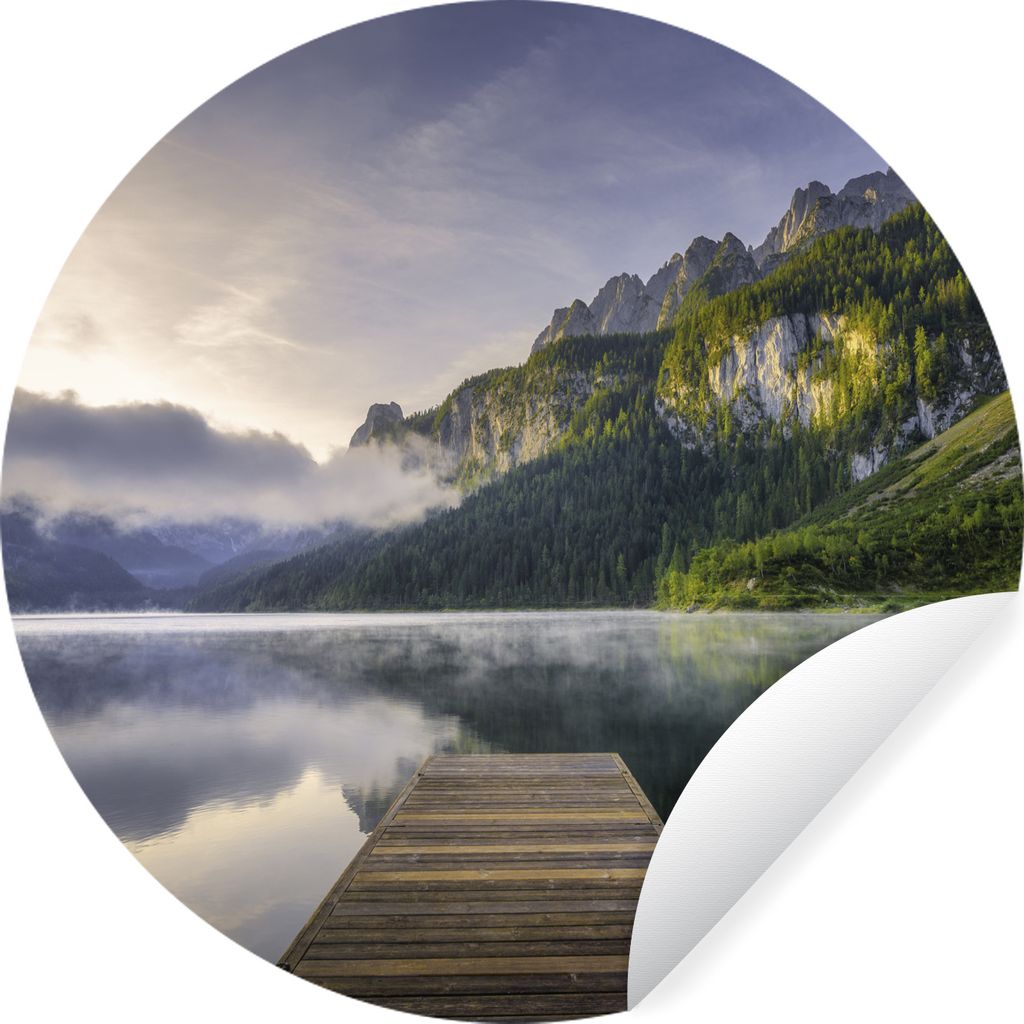 MuchoWow Runde Wandtattoo - Wandsticker Tapete Aufkleber Sonnenaufgang über der ruhigen Landschaft in Österreich Ø 100 cm Selbstklebend und Re...
