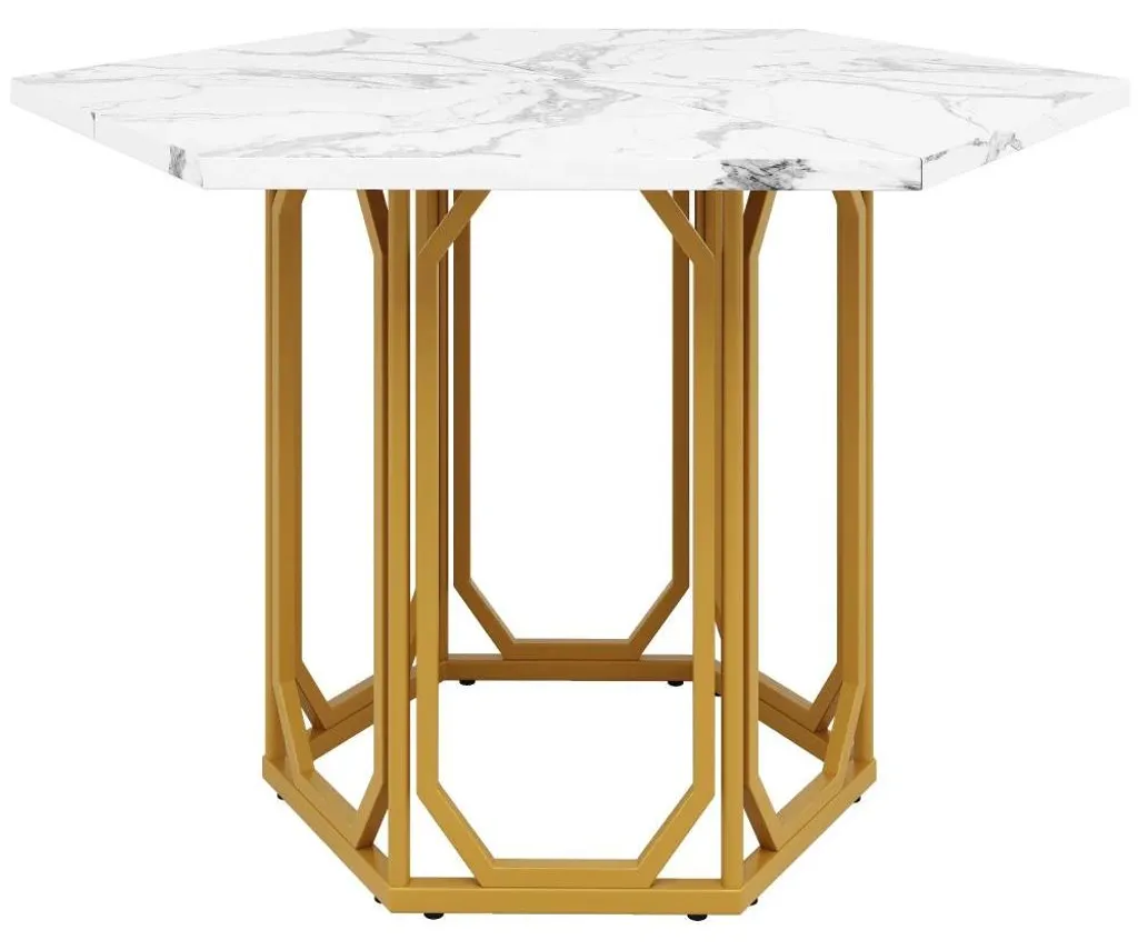 Table à manger dorée plateau marbre MDF haute densité et métal robuste