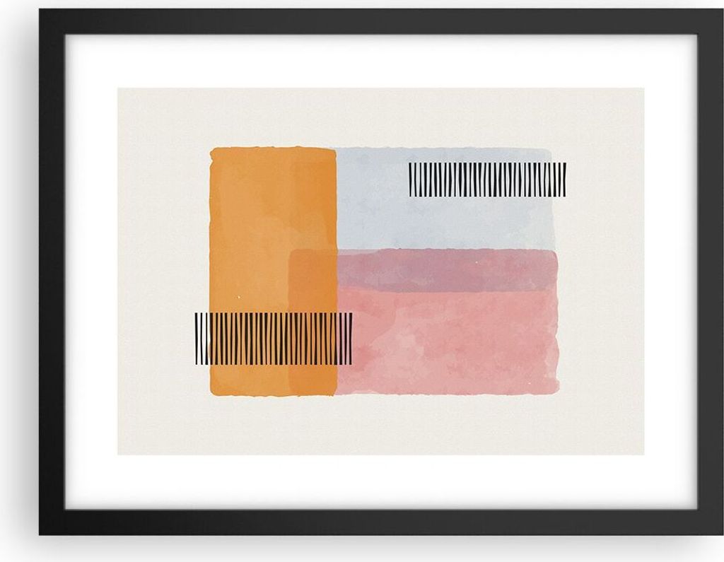 Gerahmtes Poster - Schwarzer Rahmen - Aquarell Rechtecke Linien - 40x30 cm - Wand Bild - Wanddeko - Wandbilder - Kunstposter - Wandposter - Bilderr...