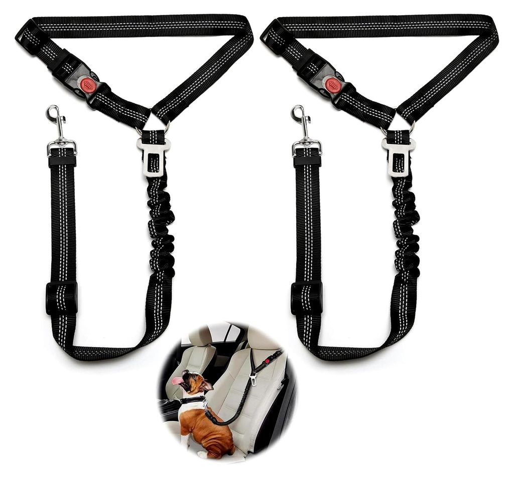 2 Stück Verstellbarer Hundegurt für das Auto, Sicherheitsgurt für Hunde mit elastischem Ruckdämpfer, geeignet für kleine, mittelgroße und gro...