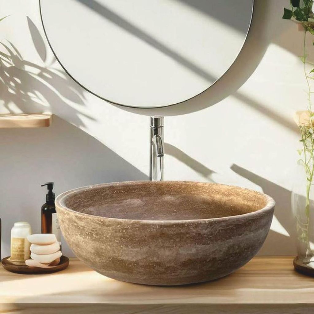 Casa Padrino Luxus Travertin Waschbecken Schale Beige Ø 40 cm - Badezimmer Accessoires