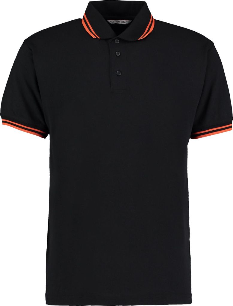 Kustom Kit Tipped Herren Piqué Polo-Shirt, Kurzarm BC613 (XL) (Schwarz/Holzkohle)
