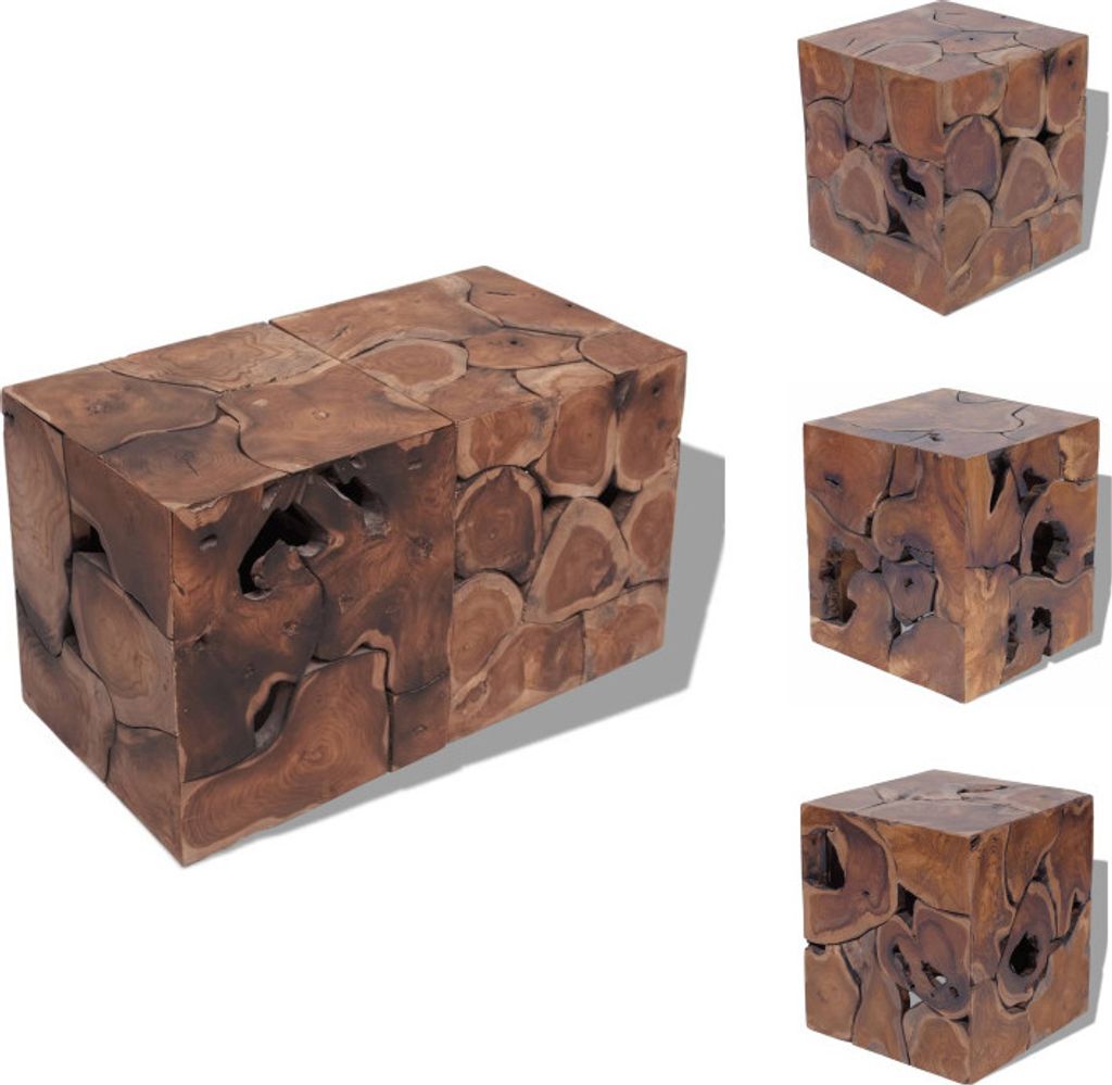 vidaXL Tabouret/Table basse en teck massif - Chaises Image du produit 