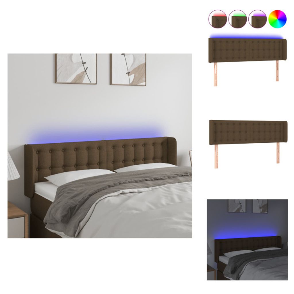 vidaXL LED Kopfteil Dunkelbraun 147x16x78/88 cm Stoff - Kopf- & Fußenden