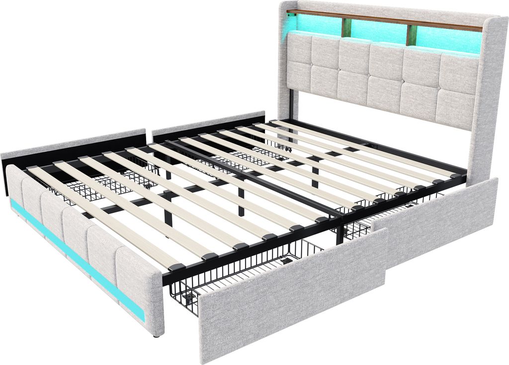 Posteľ ProximaX 180x200 cm, béžová, s osvetlením LED, Obrázok produktu 
