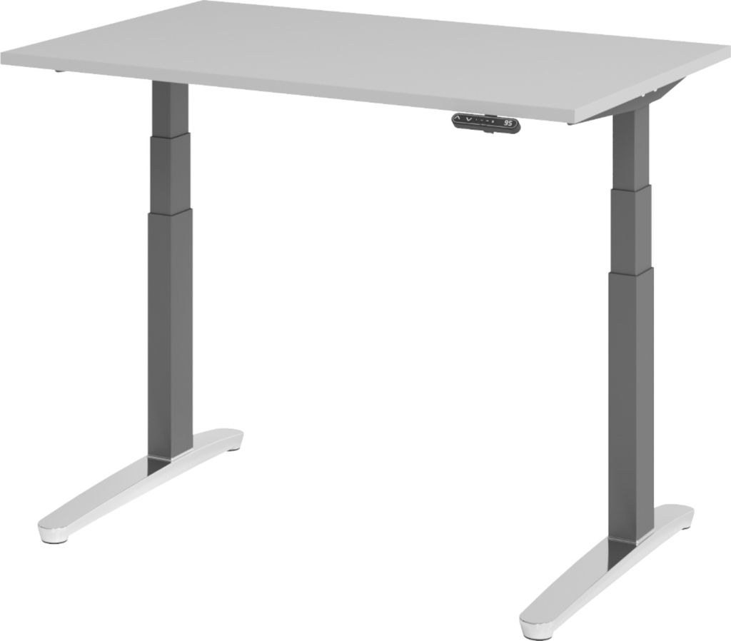 bümö Schreibtisch elektrisch XBHM - Größe: 120 x 80 cm, Nachbildung: Grau, Gestell: Graphit/Alu poliert