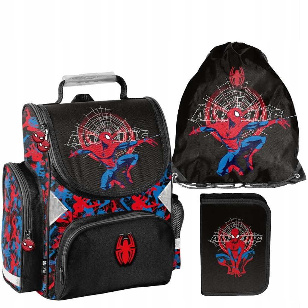 Schulranzen 3-tlg. Set für Mädchen & Jungen SPIDERMAN – Paso Ranzen, Mäppchen, Tasche Marvel