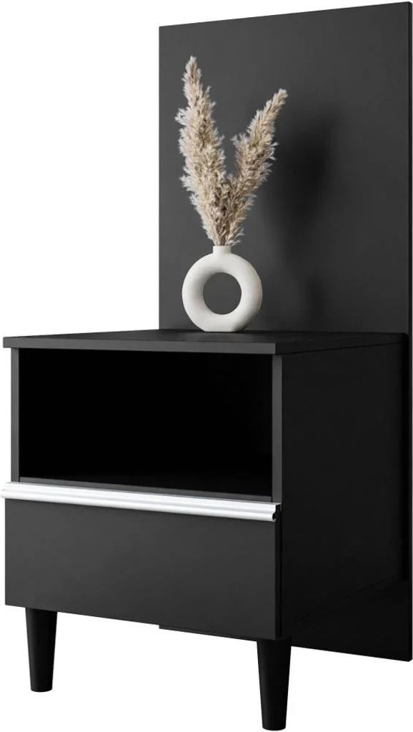 Nachttisch STELLA - Designer Nachtschrank mit Schublade (Schwarz)