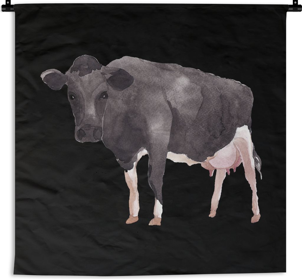 MuchoWow Wandteppich Wandbehang Kuh - Schwarz - Weiß 150x150 cm Tapisserie Dekoration Wandtuch - Wohnaccessoires - Modernes