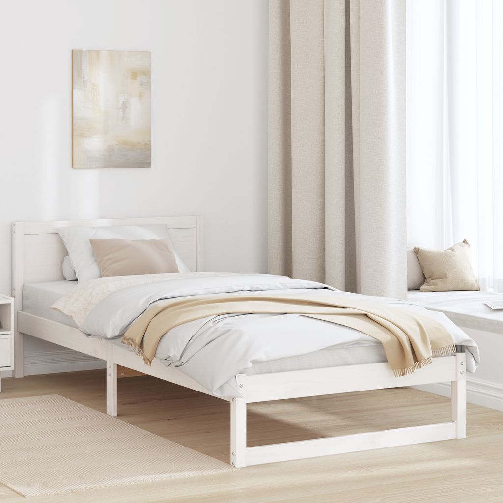 Desgin Bettgestell Weiß Massivholz Kiefer 75 x 190 cm Langlebig - Klassische Betten 873299