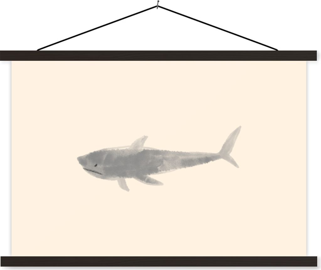 MuchoWow Textilposter Fische - Meerestiere - Pastell - Aquarell 90x60 cm mit schwarzem Rahmen - Aufhängungssatz