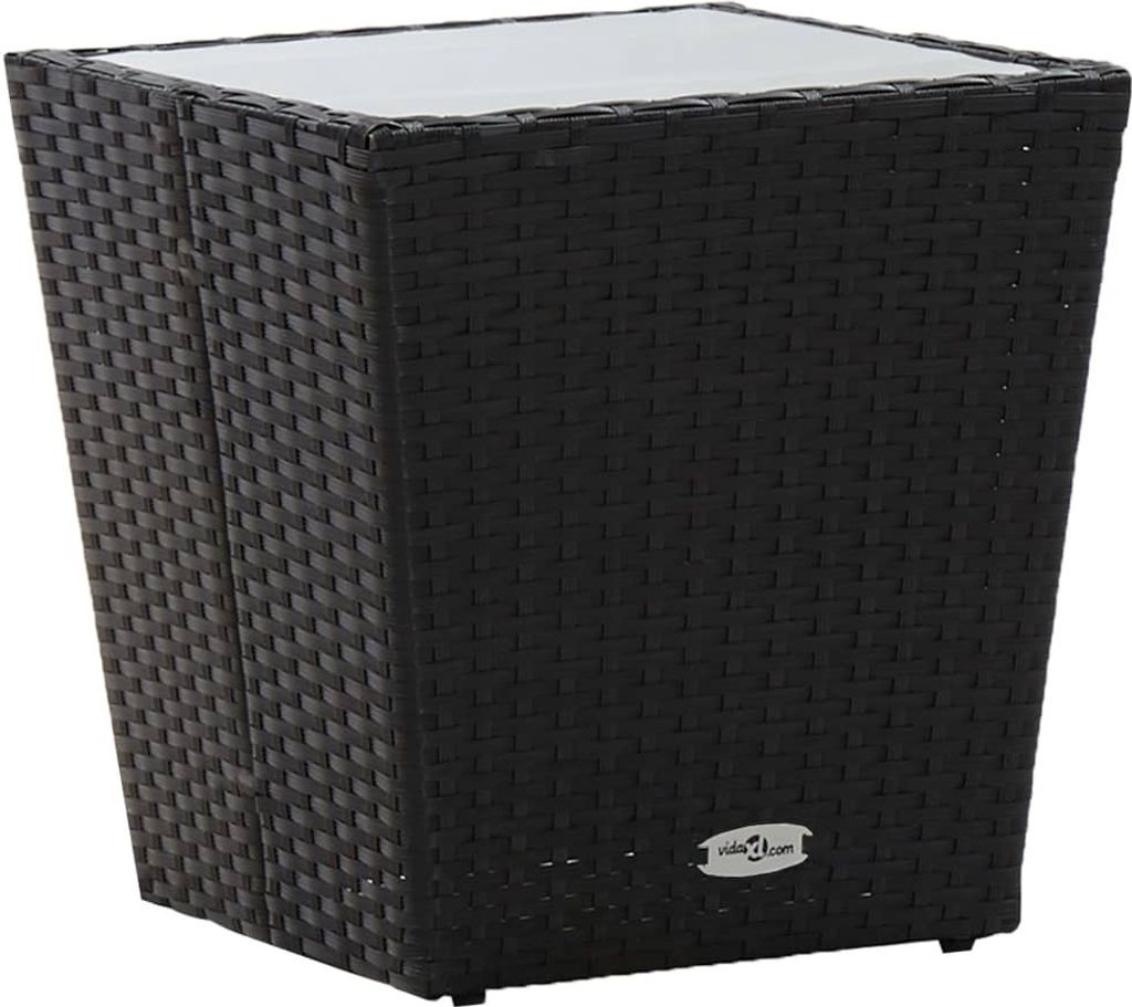 Beistelltisch Schwarz 41,5×41,5×43 cm Poly Rattan und Hartglas