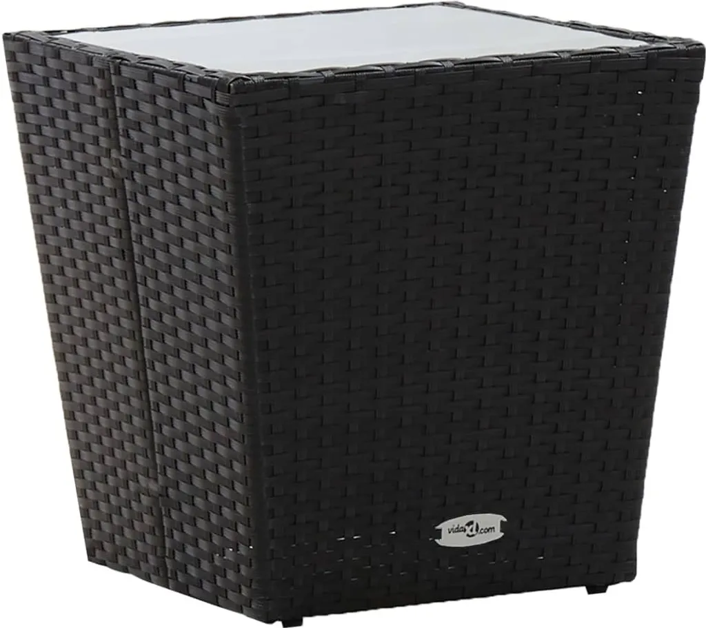 Tavolino nero 41,5×41,5×43 cm in poly rattan e vetro temperato