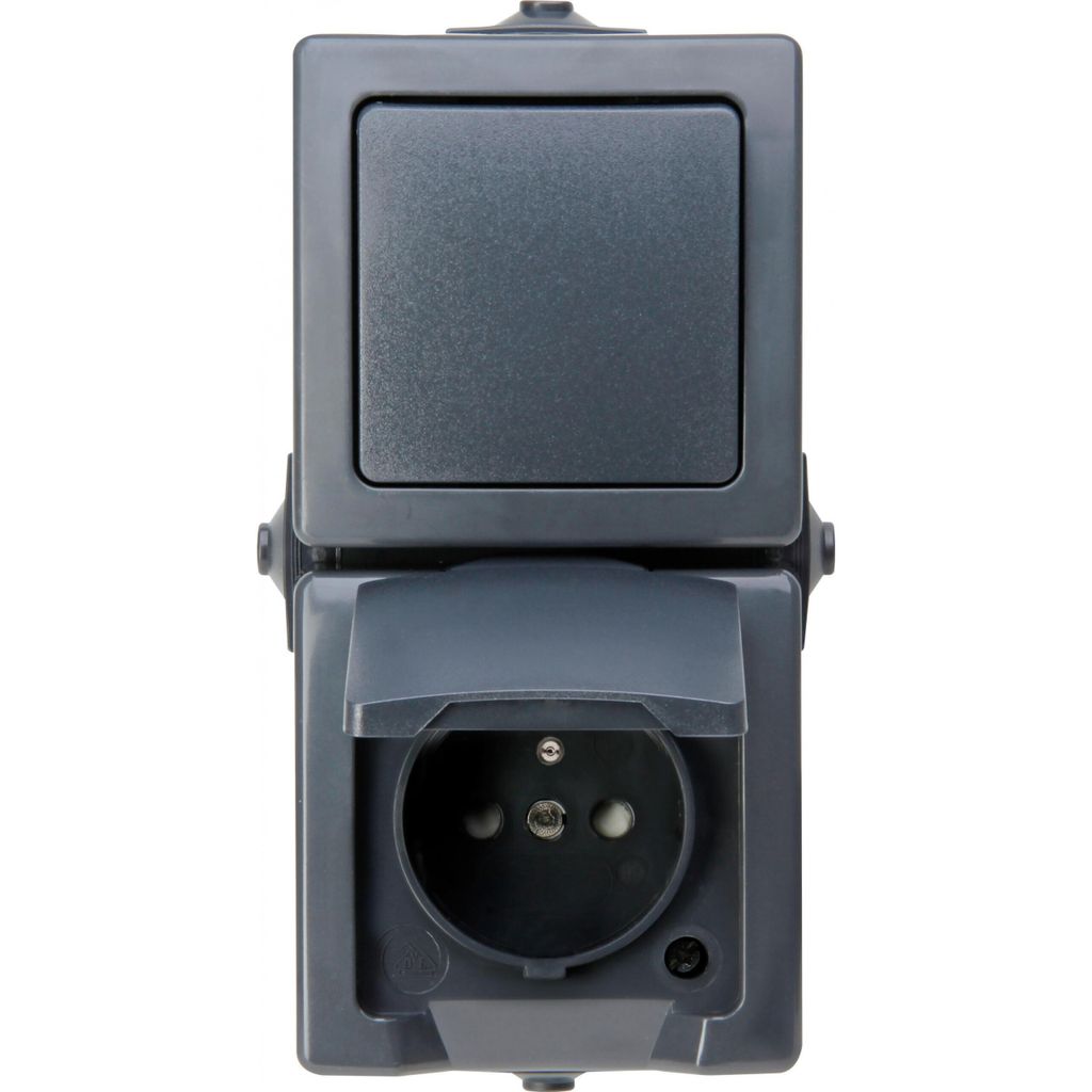 Kopp Nautic anthrazit Feuchtraum IP44 Aufputz Schalter Steckdosen Taster Kombi Steckdose Schalter senkrecht