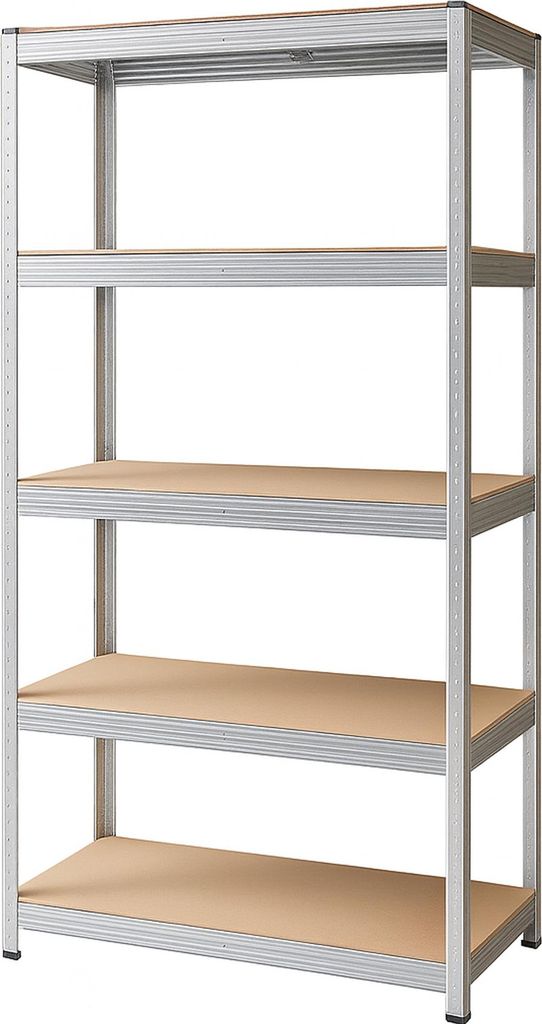 Schwerlastregal 172x30x75 cm verzinkt, 375kg Tragkraft, Lagerregal mit 5 MDF Einlegeböden, Regal zum Stecken für Garage, Keller und Büro