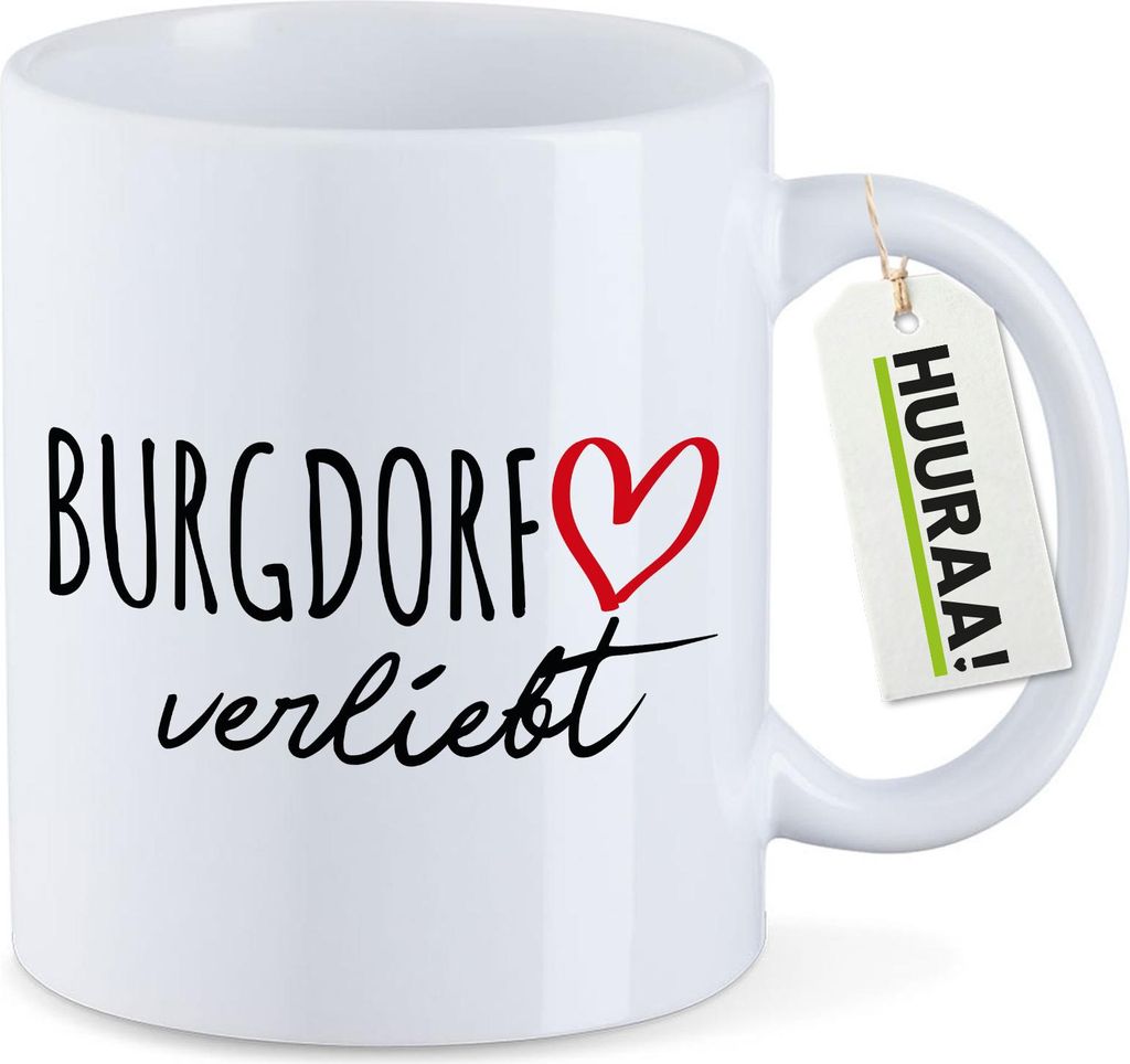 Huuraa Kaffeetasse Burgdorf verliebt 330ml Weiß Keramik Kaffeebecher Geschenkidee