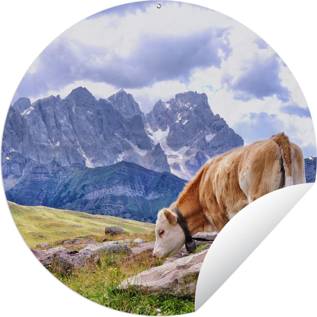 MuchoWow Gartenposter Outdoor-Poster Rund Alpen - Kuh - Berg Ø 60 cm Gartendeko Rundes Poster draußen