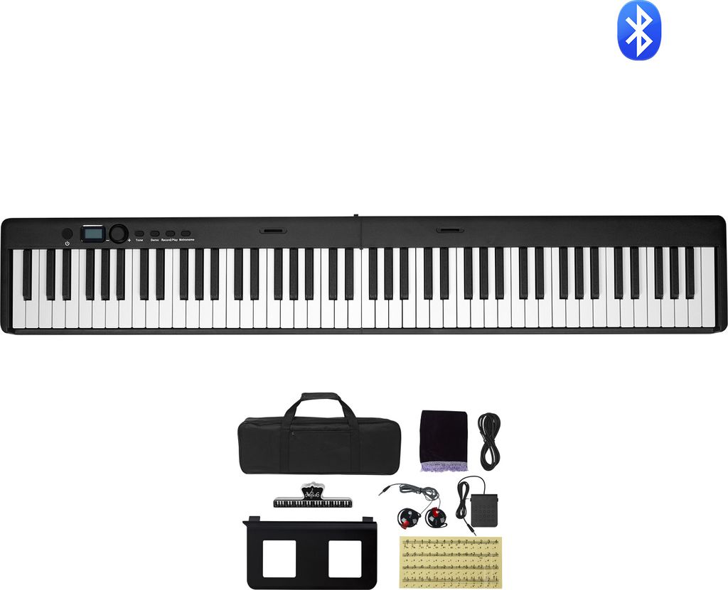 SucceBuy 88-Tasten-Klappklavier mit Bluetooth- und MIDI-Unterstützung, ein tragbares, elektronisches, digitales Klappklavier mit Ständer, Haltepe...