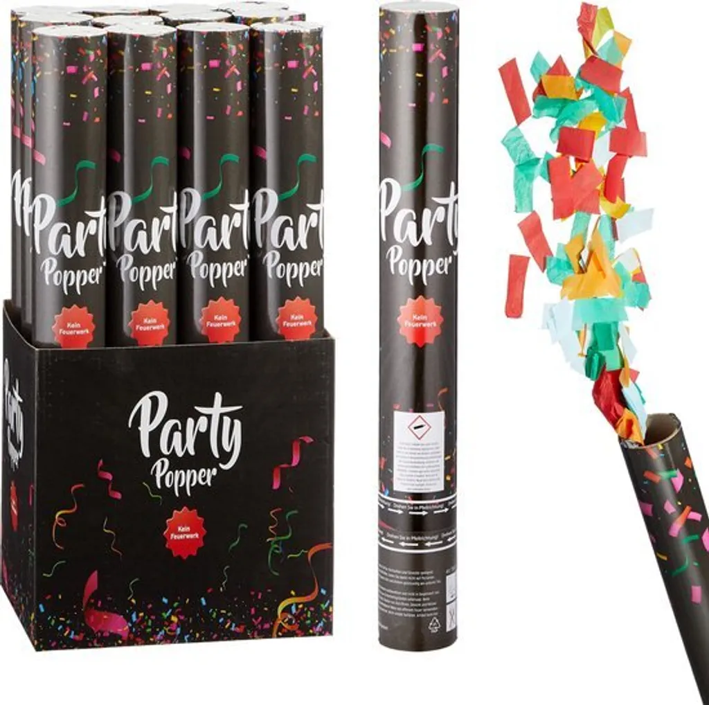 Pack 12 Confetti Shooter 40 cm XL - Canon puissant à air comprimé party