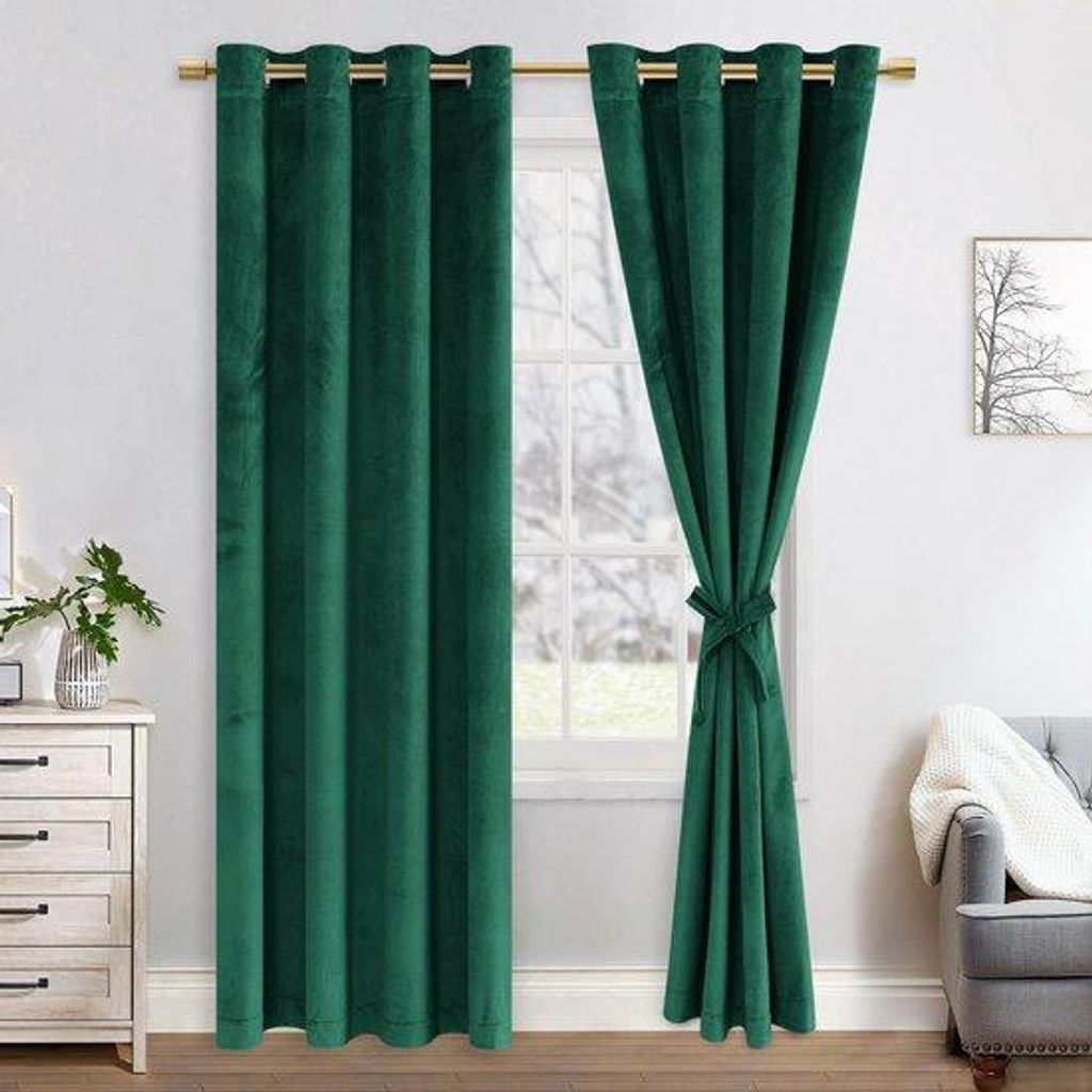 Flausch-Verdunkelungsrollos-Set mit Ringen für Schlafzimmer und Wohnzimmer, 140 x 225 cm, Dunkelgrün