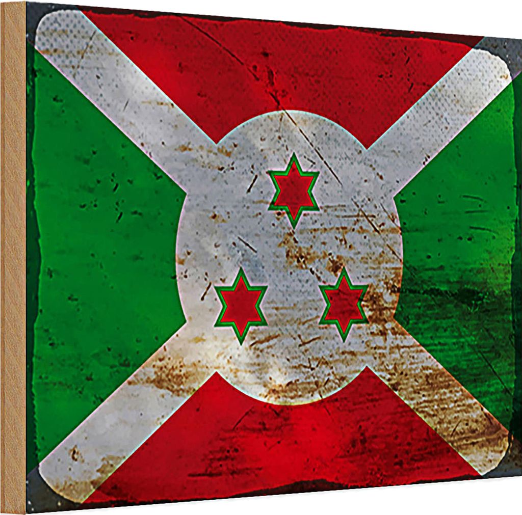 Holzschild Flagge Burundi 30x20cm Flag of Burundi Rost