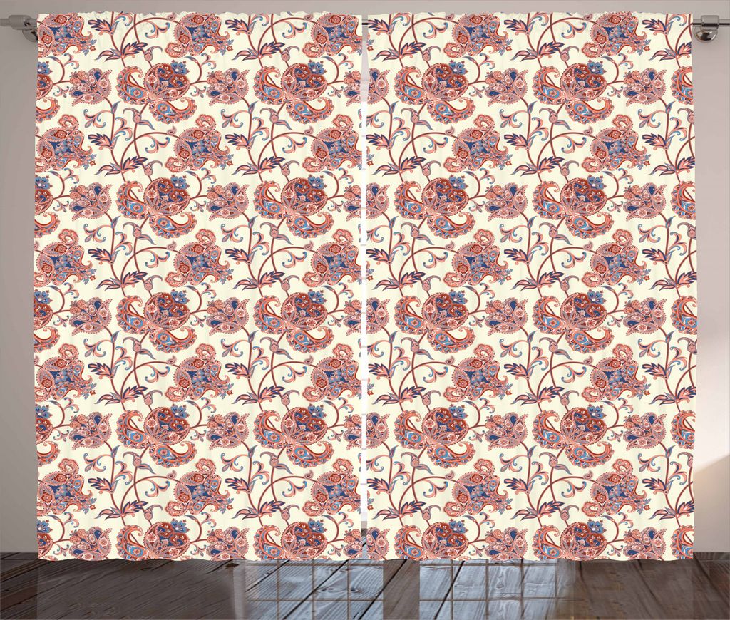 ABAKUHAUS traditionell Rustikaler Vorhang, Paisley Boho, Wohnzimmer Universalband Gardinen mit Schlaufen und Haken, 280 x 245 cm, Mehrfarbig