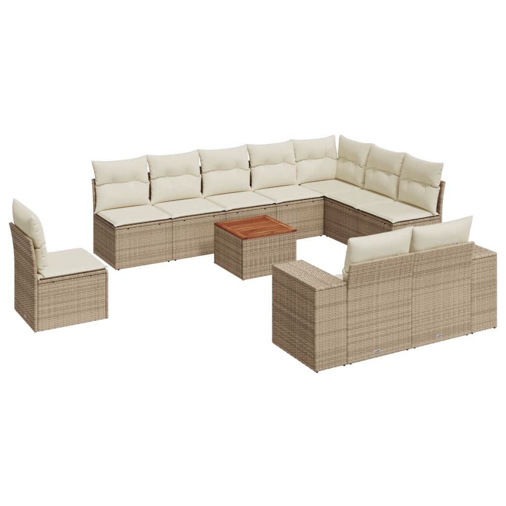 vidaXL 11-tlg. Garten-Sofagarnitur mit Kissen Beige Poly Rattan