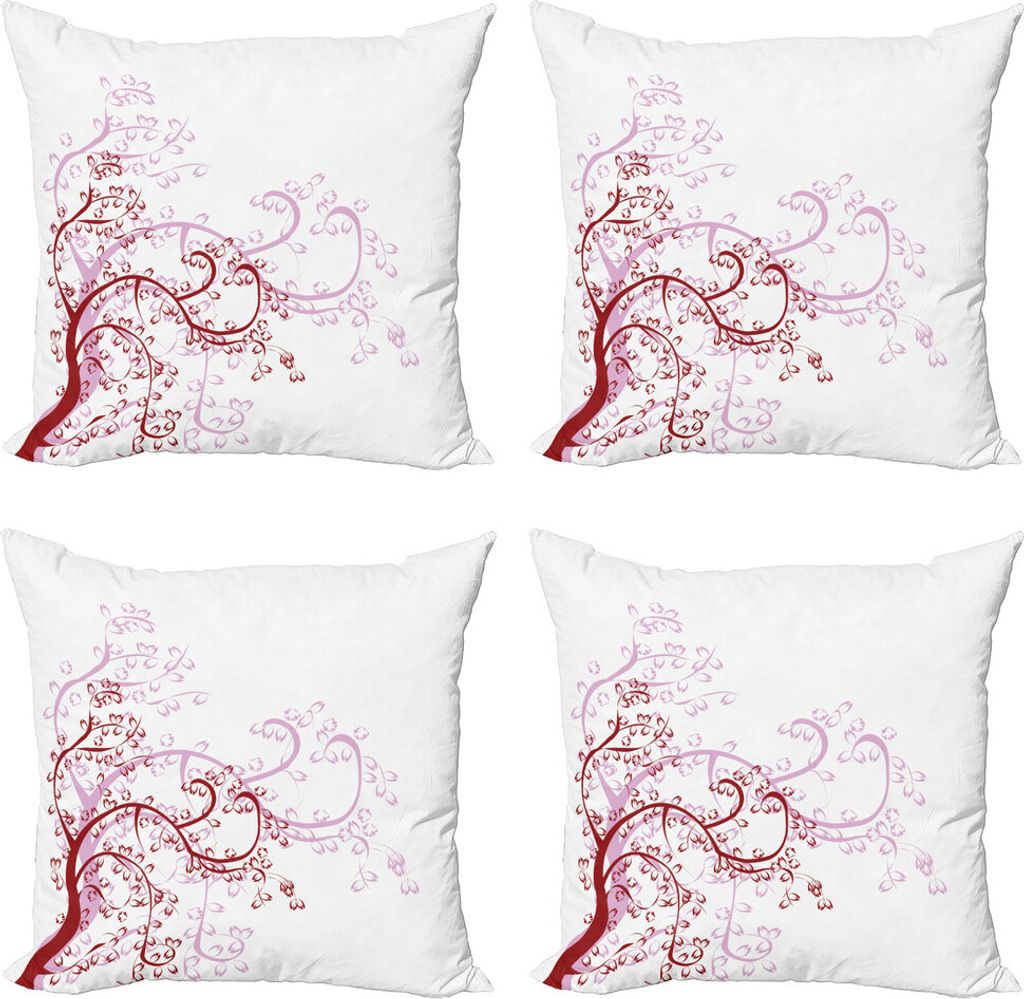 ABAKUHAUS japanisch Kissenbezug Set (4 Stück), Magnolia Art, Moderner Doppelseitiger Digitaldruck, 40 cm x 40 cm, rot-Weiss
