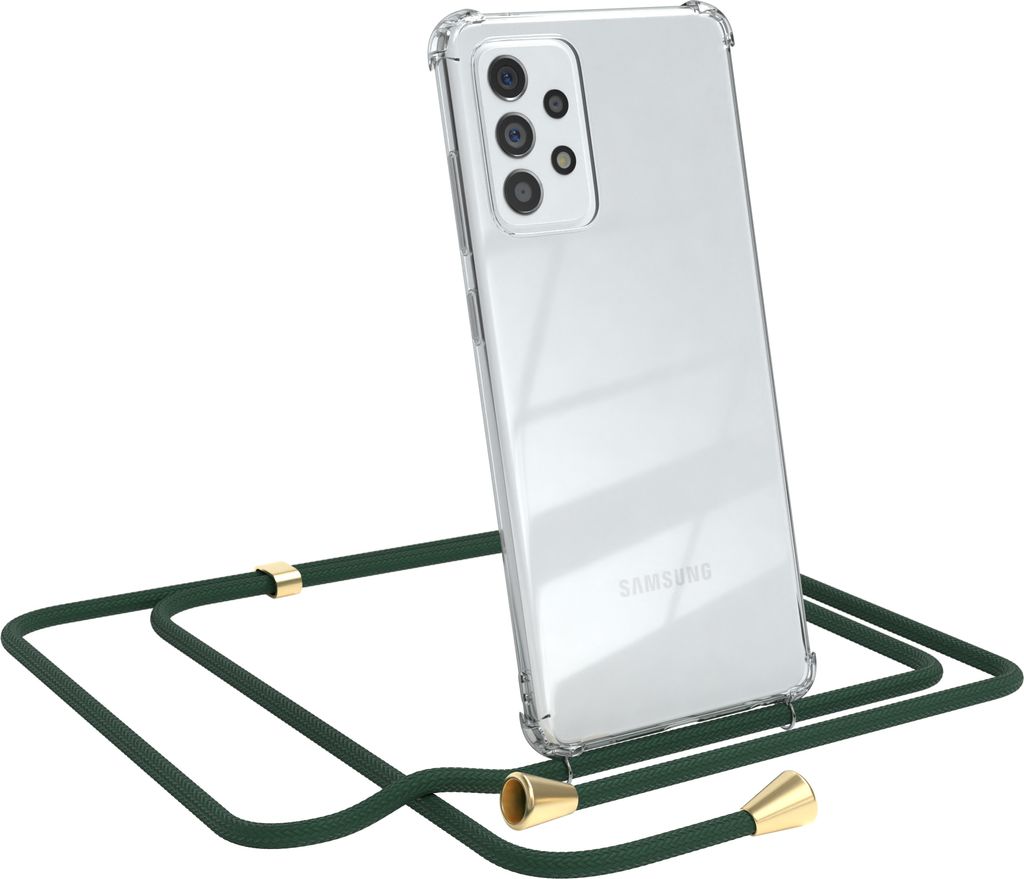 EAZY CASE Handykette kompatibel mit Samsung Galaxy A72 / A72 5G, Handyhülle mit Umhängeband, Handykordel, Schutzhülle Clear, Band in Grün