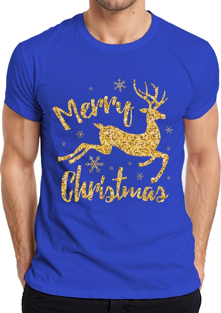 Merry Christmas Rentier Glitzereffekt - Weihnachten Weihnachtsgeschenk Christmas Herren T-Shirt, Blau, XL