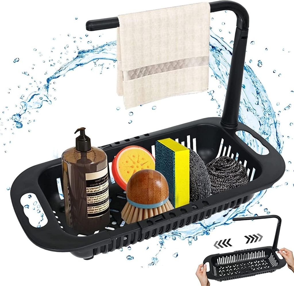 Teleskopische Spüle Ablagefläche mit Handtuchhaken, multifunktionale Ablagefläche geeignet für Wohnküchen und Badezimmer