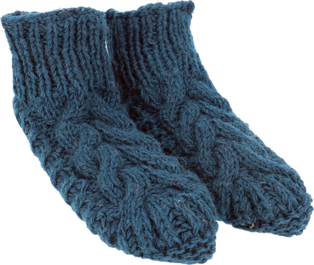 Wollhausschuhe, Handgestrickte Hüttenschuhe, Gestrickte Hausschuhe in 2 Größen - Petrol, Uni - Erwachsene, Blau, Wolle, Größe: 39-42